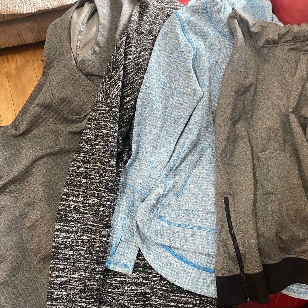 Women's (4) tops- Layer8 base layer, Storm Creek hoodie, 2 RBX athletic shirts